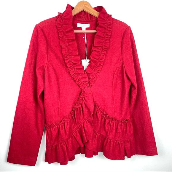 Boo Radley | Red Wool Ruffled Jacket Medium New - Picture 1 of 11